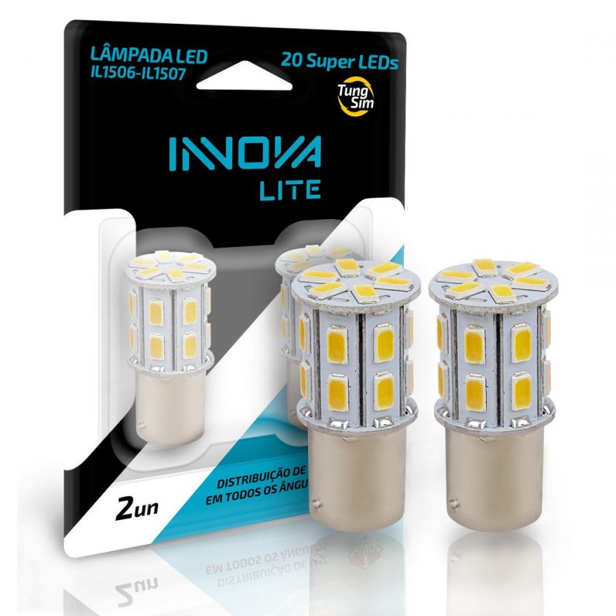 KIT LAMPADAS LED P21 2 POLOS 12V TUNGSIM 3000K BRANCA QUENTE (IL1507)/(IL1507)